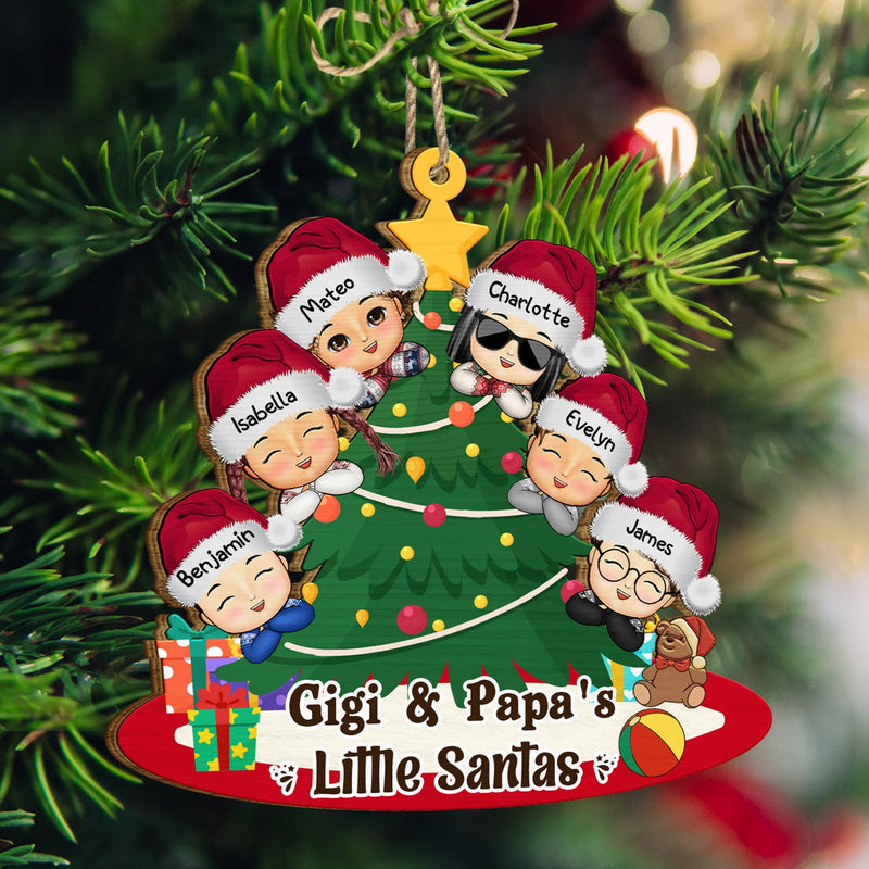Gigi And Papa's Little Santa - Christmas Gift For Grandparents, Parents - Personalized Wooden Cutout Ornament