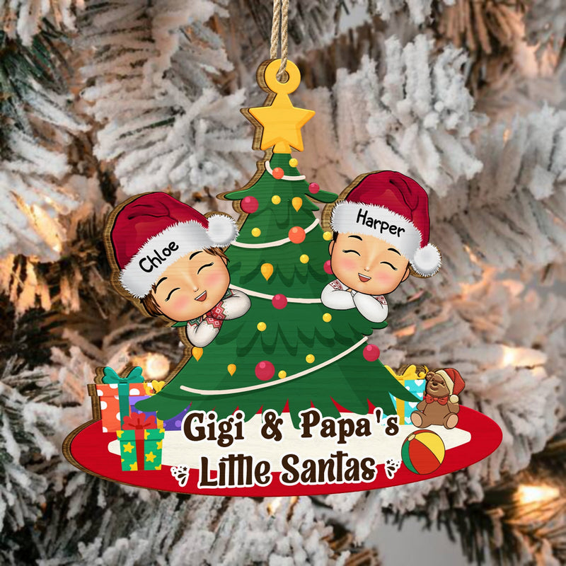Gigi And Papa's Little Santa - Christmas Gift For Grandparents, Parents - Personalized Wooden Cutout Ornament