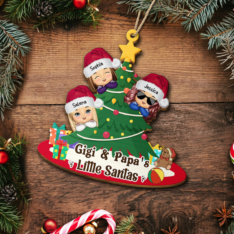 Gigi And Papa's Little Santa - Christmas Gift For Grandparents, Parents - Personalized Wooden Cutout Ornament