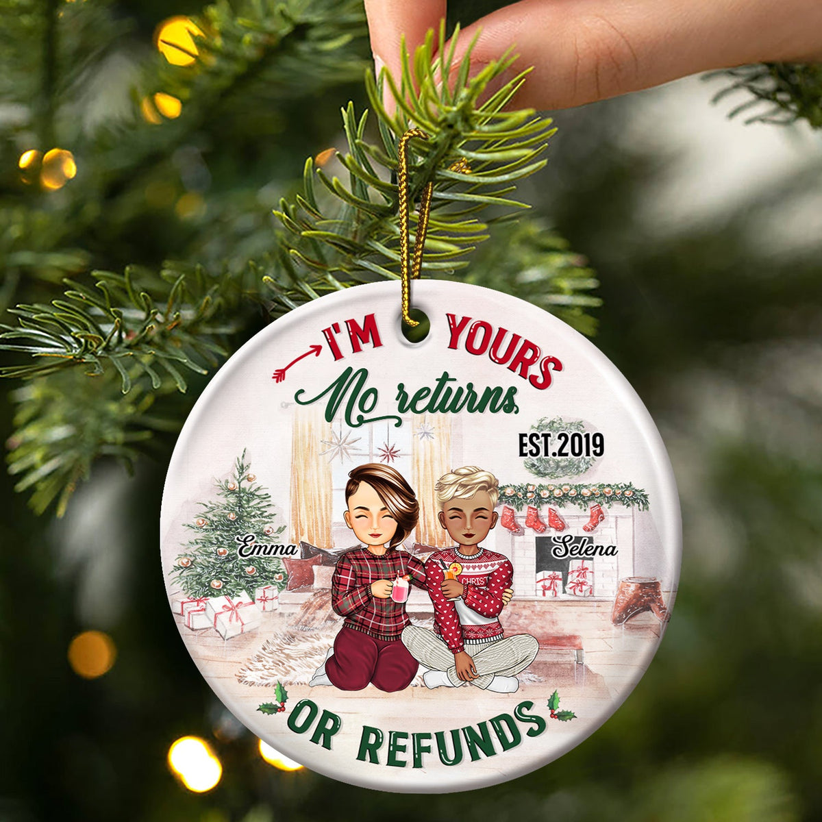 No Returns Or Refunds - Christmas Gift For Couples, Lover, Husband, Wife - Personalized Circle Ceramic Ornament