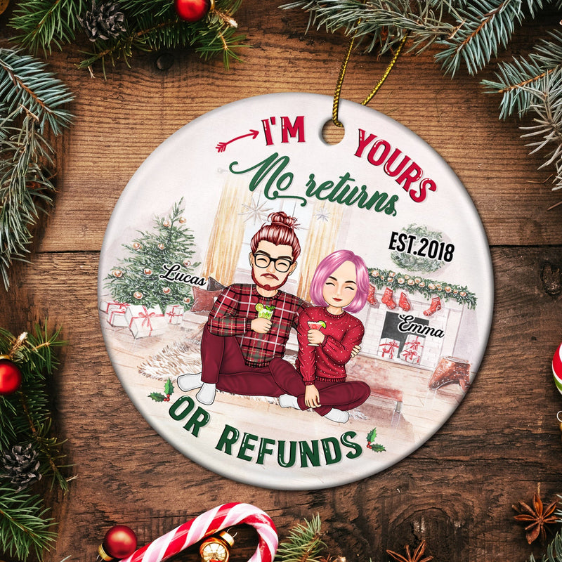 No Returns Or Refunds - Christmas Gift For Couples, Lover, Husband, Wife - Personalized Circle Ceramic Ornament