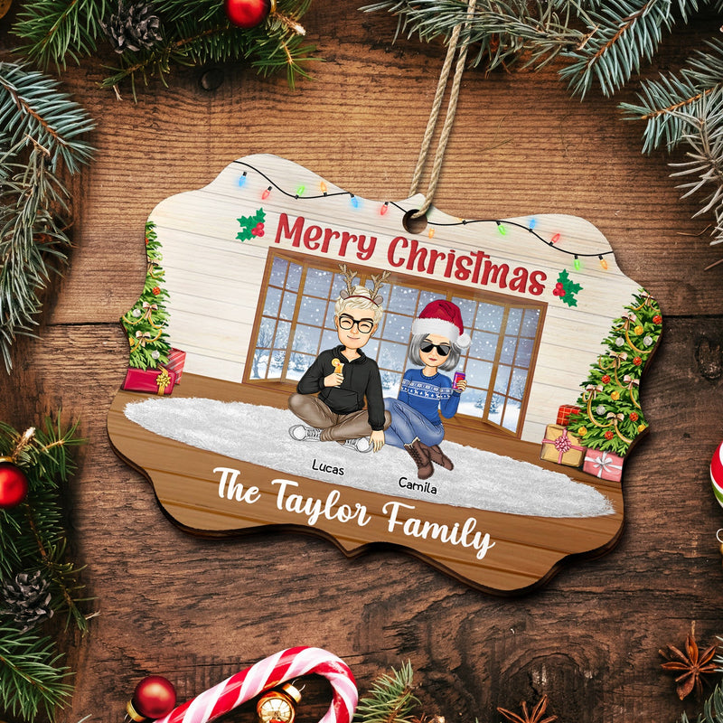 Merry Christmas Lovely Family - Gift For Parents - Personalized Medallion Wooden Ornament