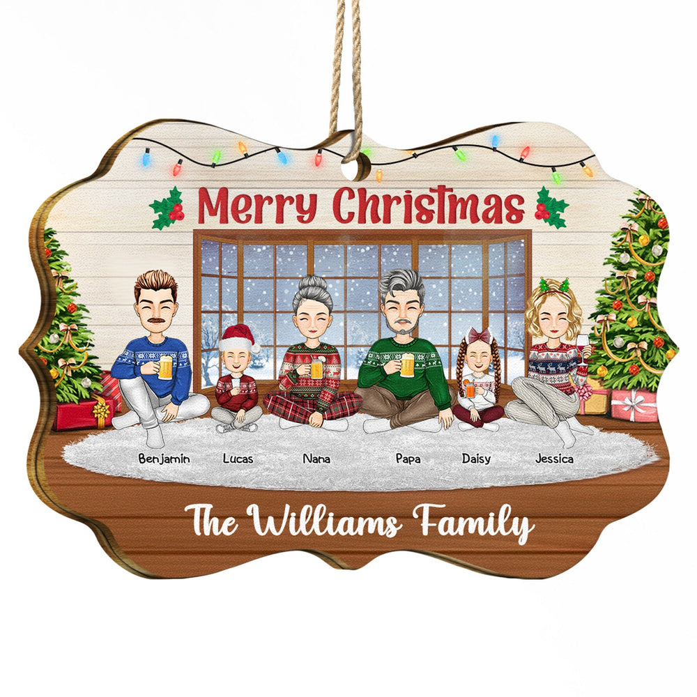 Merry Christmas Lovely Family - Gift For Parents - Personalized Medallion Wooden Ornament