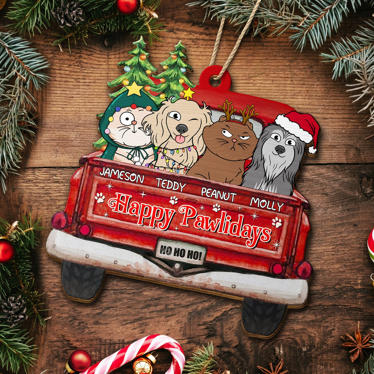Happy Pawlidays - Christmas Gift For Dog, Cat, Pet Lovers - Personalized Wooden Cutout Ornament