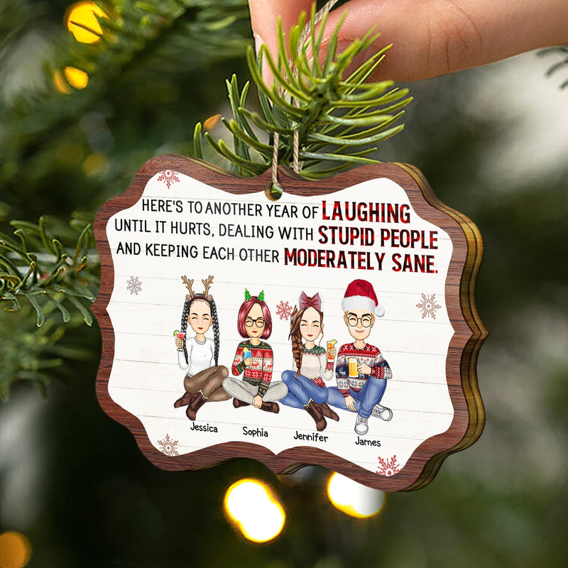 Laughing Until It Hurts - Christmas Gifts For Best Friends, Besties - Personalized Medallion Wooden Ornament
