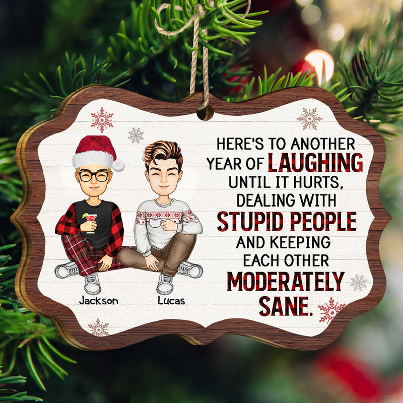 Laughing Until It Hurts - Christmas Gifts For Best Friends, Besties - Personalized Medallion Wooden Ornament