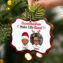 Grandchildren Make Life Grand - Christmas, Loving Gift For Grandpa, Grandma, Grandparents - Personalized Medallion Wooden Ornament