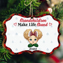 Grandchildren Make Life Grand - Christmas, Loving Gift For Grandpa, Grandma, Grandparents - Personalized Medallion Wooden Ornament