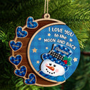 Love You To The Moon And Back Snowman - Christmas, Loving Gift For Grandpa, Grandma, Grandparents - Personalized 2-Layered Wooden Ornament