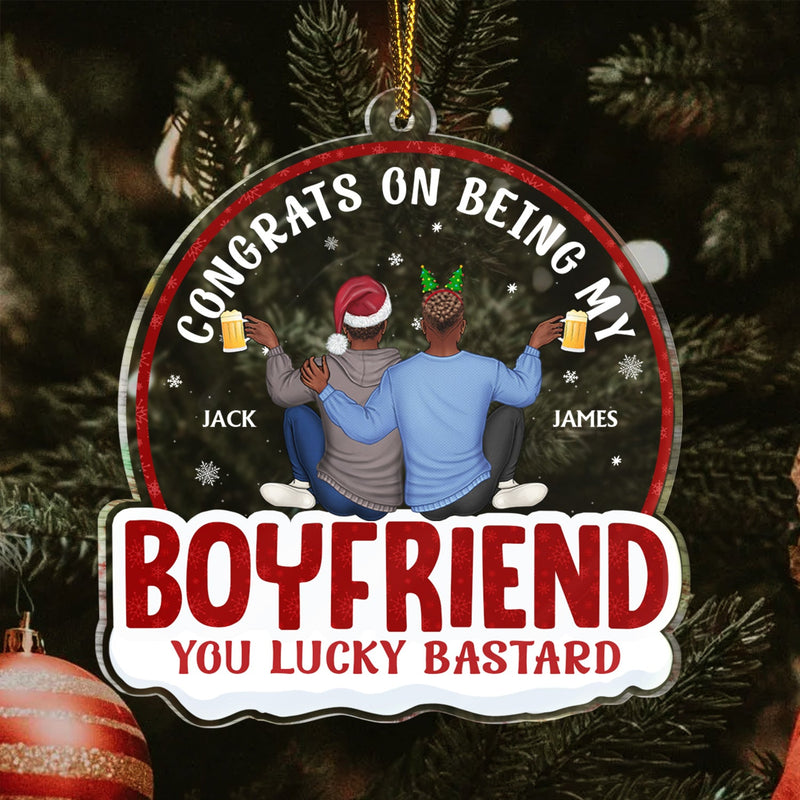 Congrats On Being My Husband Backside - Anniversary, Christmas Gift For Couples, Husband, Wife - Personalized Custom Shaped Acrylic Ornament
