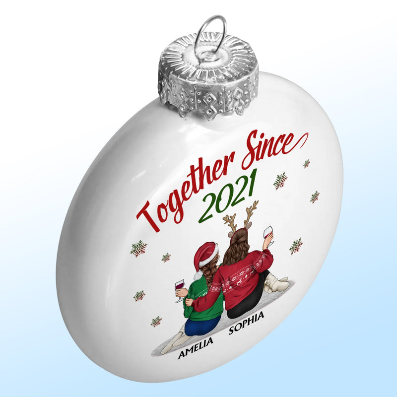 Together Since - Christmas Gift For Couples, Husband, Wife - Personalized White Flat Ball Ornament