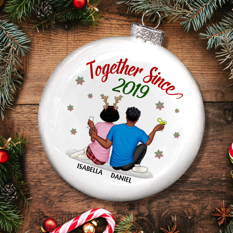Together Since - Christmas Gift For Couples, Husband, Wife - Personalized White Flat Ball Ornament