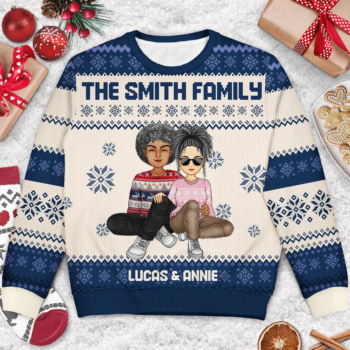 Cartoon Style Couple - Christmas Gift For Spouse, Husband, Wife - Personalized Unisex Ugly Sweater