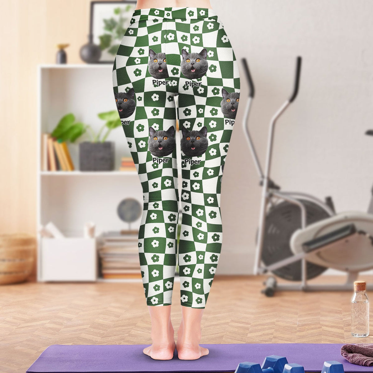 Custom Photo Pet Face Flower Checkered Pattern - Birthday, Funny Gift For Dog Mom, Cat Lover - Personalized Leggings