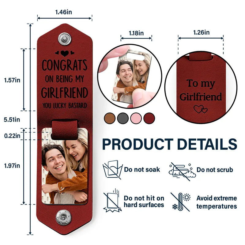 Custom Photo Congrats On Being My Husband - Anniversary Gift For Spouse, Lover, Couple - Personalized Leather Photo Keychain