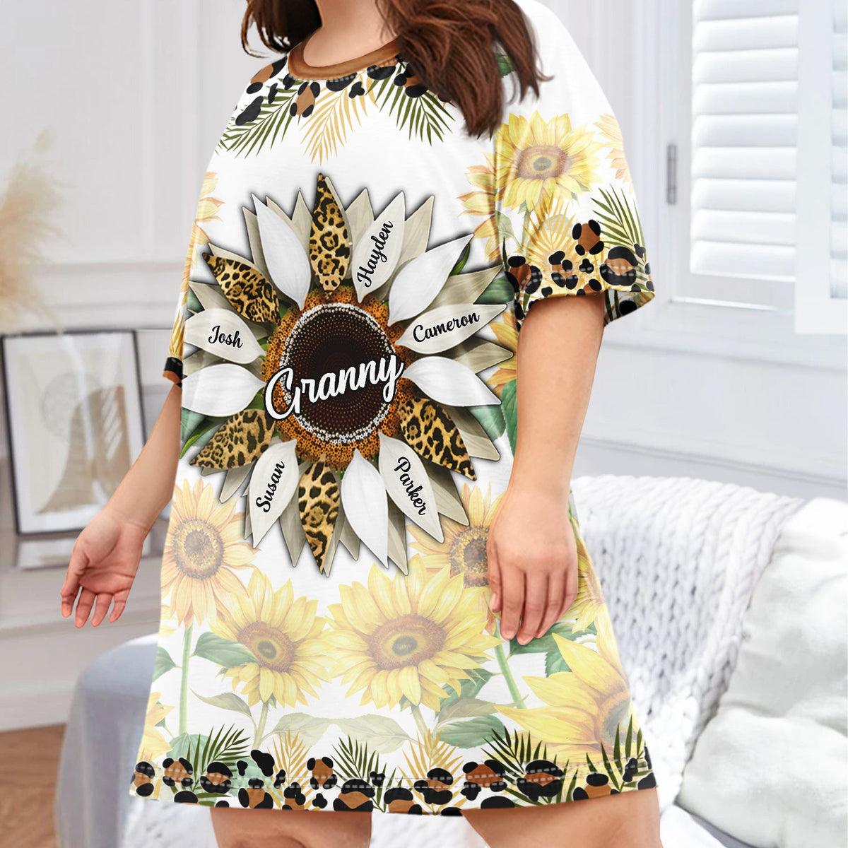 Nana, Mom, Auntie Sunflower - Birthday, Loving Gift For Mother, Grandma, Grandmother - Personalized Women's Sleep Tee