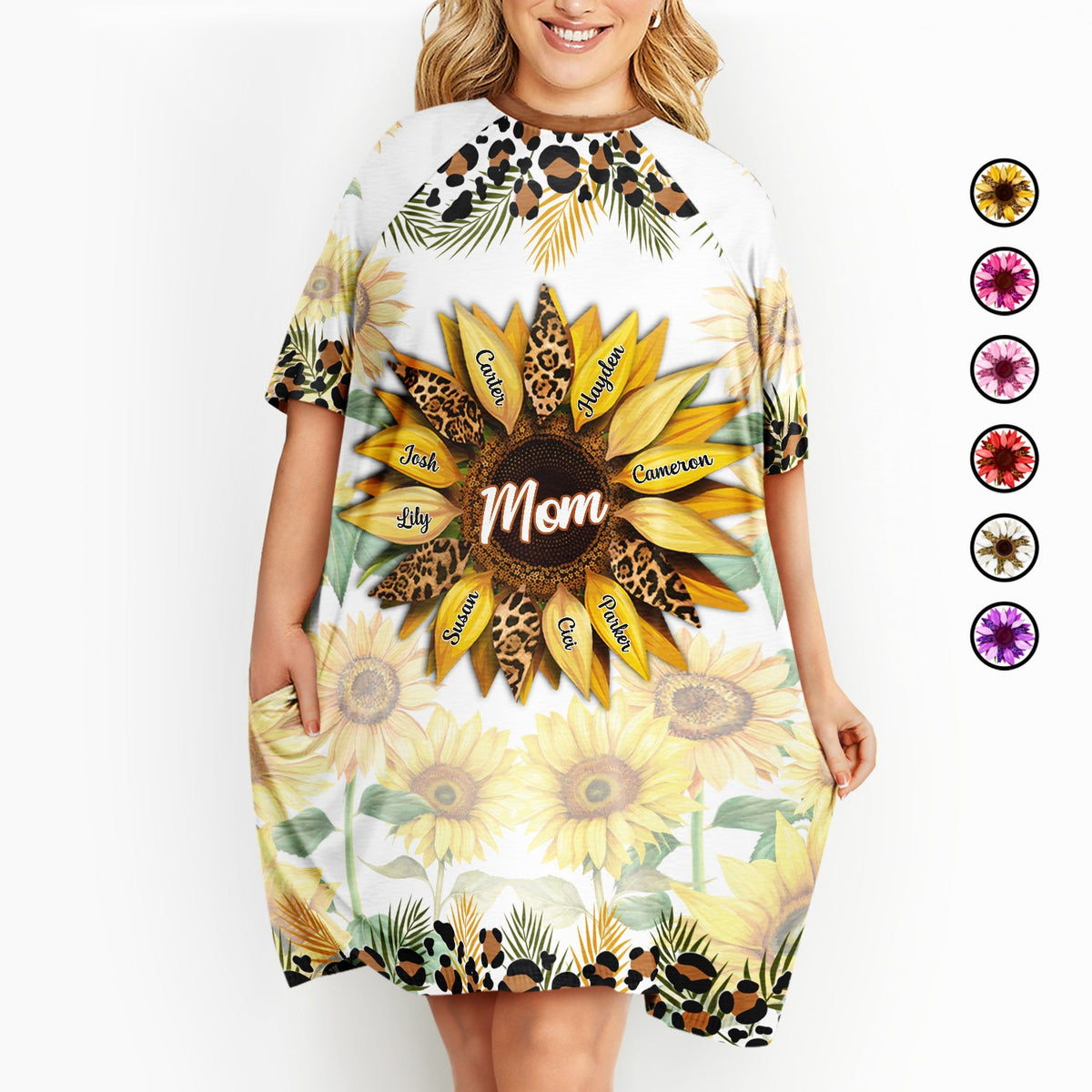 Nana, Mom, Auntie Sunflower - Birthday, Loving Gift For Mother, Grandma, Grandmother - Personalized Women's Sleep Tee