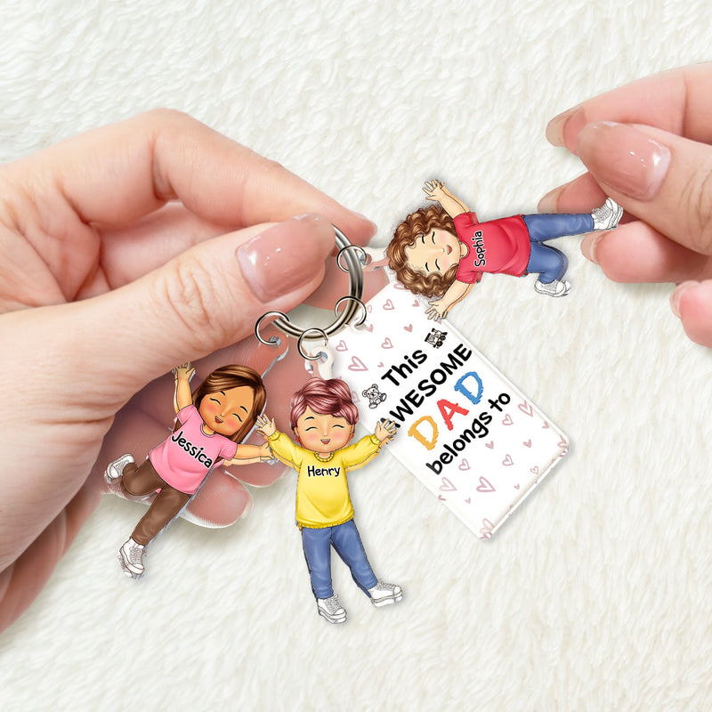 This Awesome Mommy Daddy Belongs To - Birthday, Loving Gift For Mother, Father, Grandma, Grandpa - Personalized Acrylic Tag Keychain