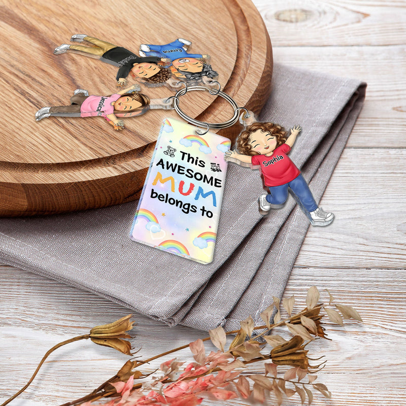 This Awesome Mommy Daddy Belongs To - Birthday, Loving Gift For Mother, Father, Grandma, Grandpa - Personalized Acrylic Tag Keychain
