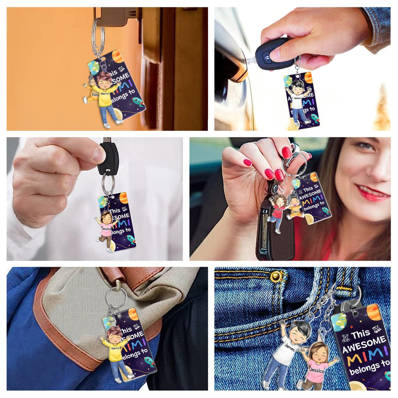 This Awesome Mommy Daddy Belongs To - Birthday, Loving Gift For Mother, Father, Grandma, Grandpa - Personalized Acrylic Tag Keychain
