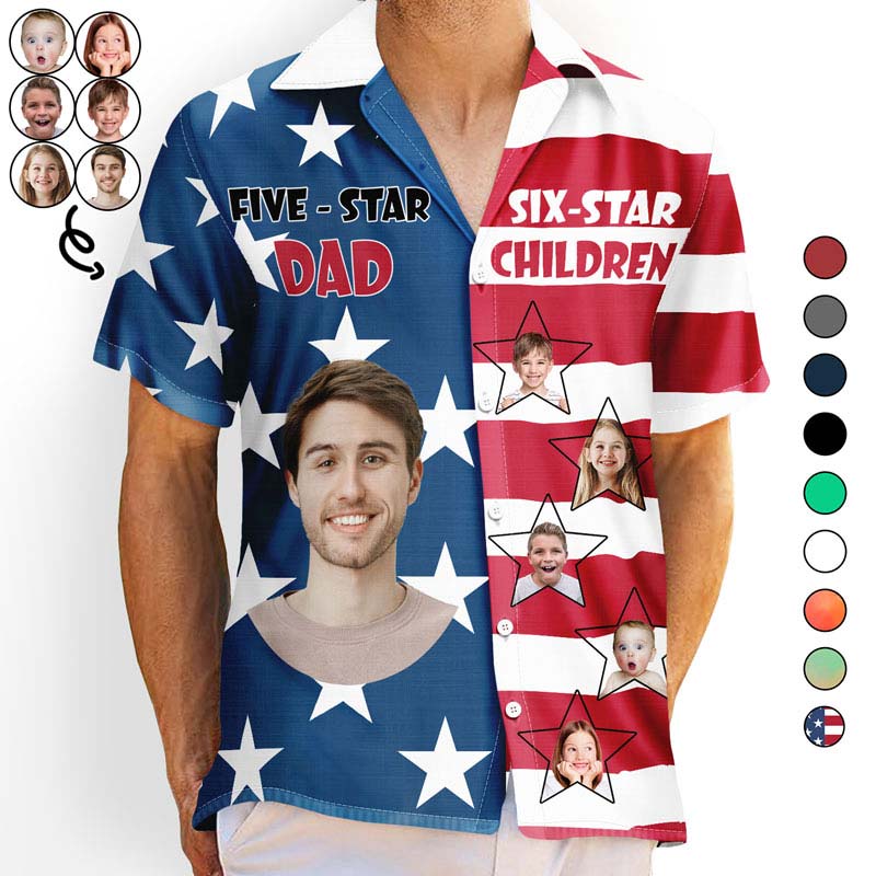 Custom Photo Five-Star Dad Six-Star Children - Personalized Hawaiian Shirt