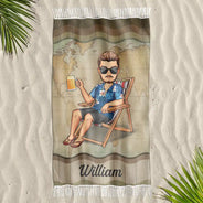 Traveling Beach Poolside Swimming Picnic Vacation Retro - Personalized Turkish Beach Towel