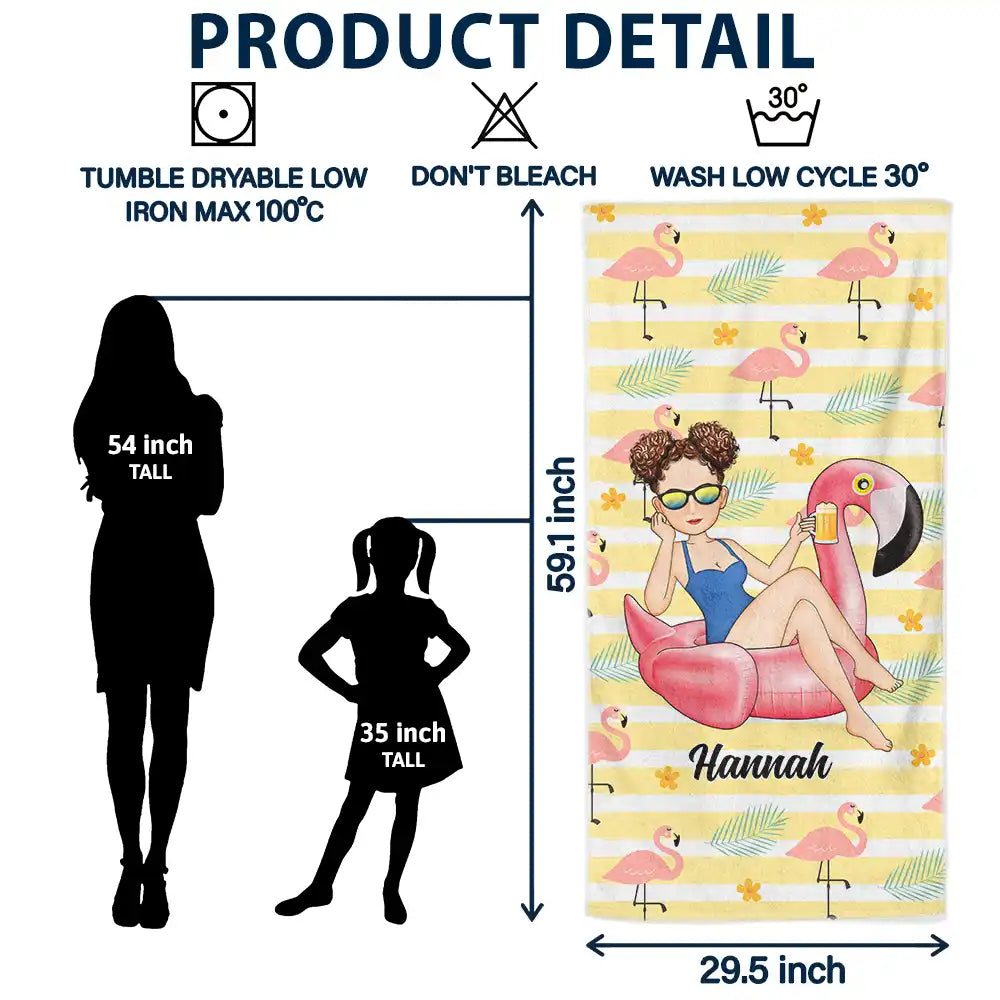 Beach Girl Pool Girl Flamingo - Personalized Beach Towel