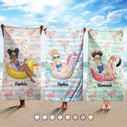 Beach Girl Pool Girl Flamingo - Personalized Beach Towel