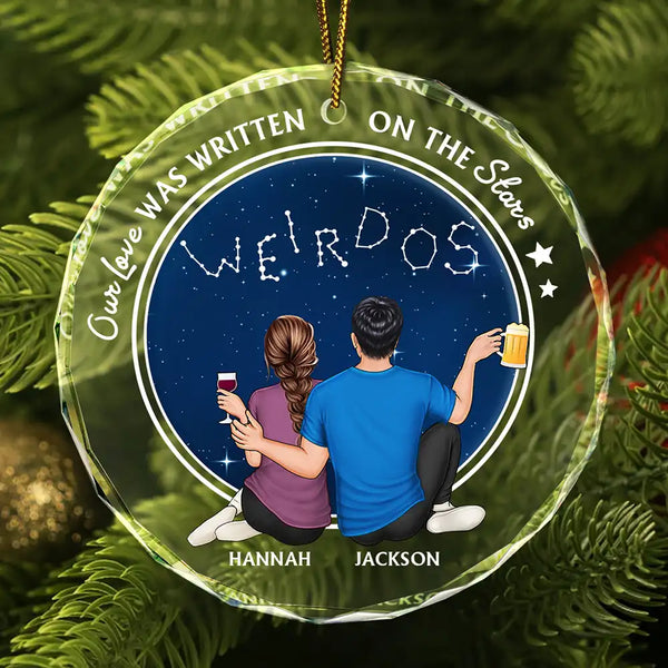 Our Love Was Written On The Stars - Personalized Circle Glass Ornament