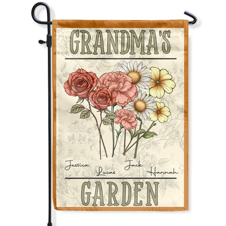 Birth Flowers Bouquet Grandma's Garden - Personalized Flag