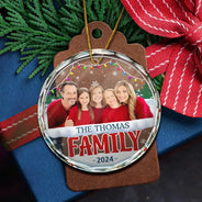 Christmas,Family,Parents,Happy,Custom Photo - Custom Photo Christmas Family - Personalized Circle Glass Ornament
