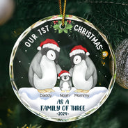 Christmas,Happy,Family,Parents - First Christmas As A Family Of Three Penguin - Personalized Circle Glass Ornament