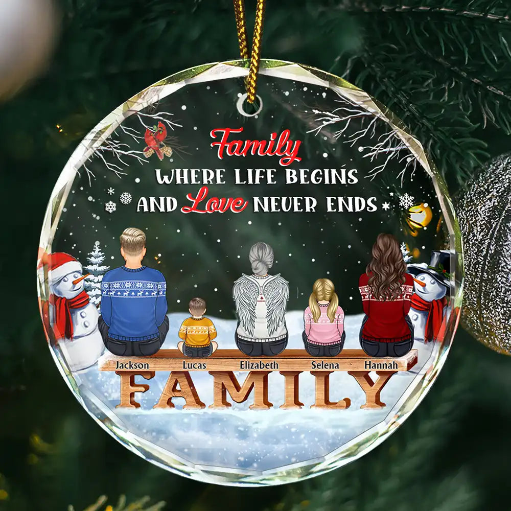 Family Where Begins And Love Never Ends Memorial - Personalized Circle Glass Ornament