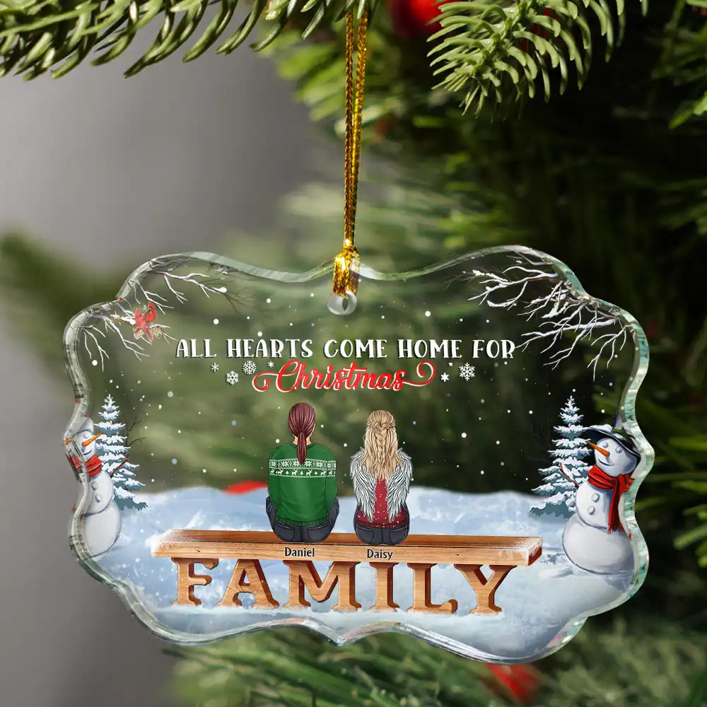 Christmas,Family,Parents,Gift For Grandparents,Gift For Sibling,Love,Memorial - Family Where Begins And Love Never Ends Memorial - Personalized Medallion Glass Ornament
