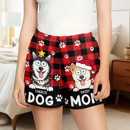 Dog Mom Dog Dad Plaid Pattern - Personalized Pajama Shorts
