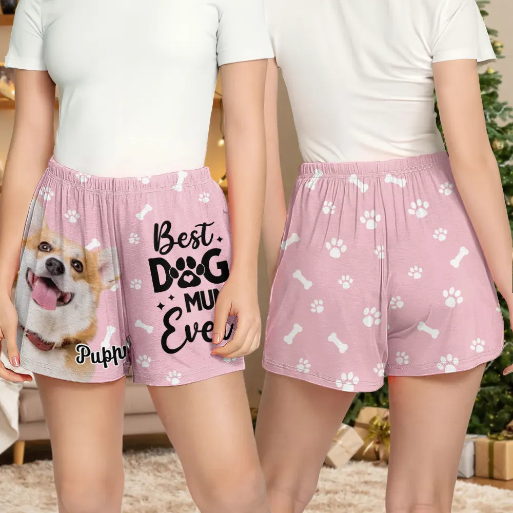Pet Lovers, Pet Mom, Pet Dad, Dog Lovers, Cat Lovers - Custom Photo Best Dog Dad Mom Ever - Personalized Pajama Shorts