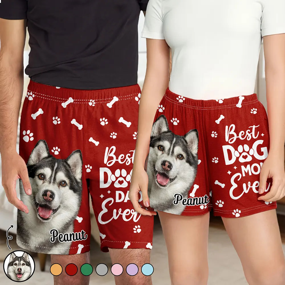 Pet Lovers, Pet Mom, Pet Dad, Dog Lovers, Cat Lovers - Custom Photo Best Dog Dad Mom Ever - Personalized Pajama Shorts