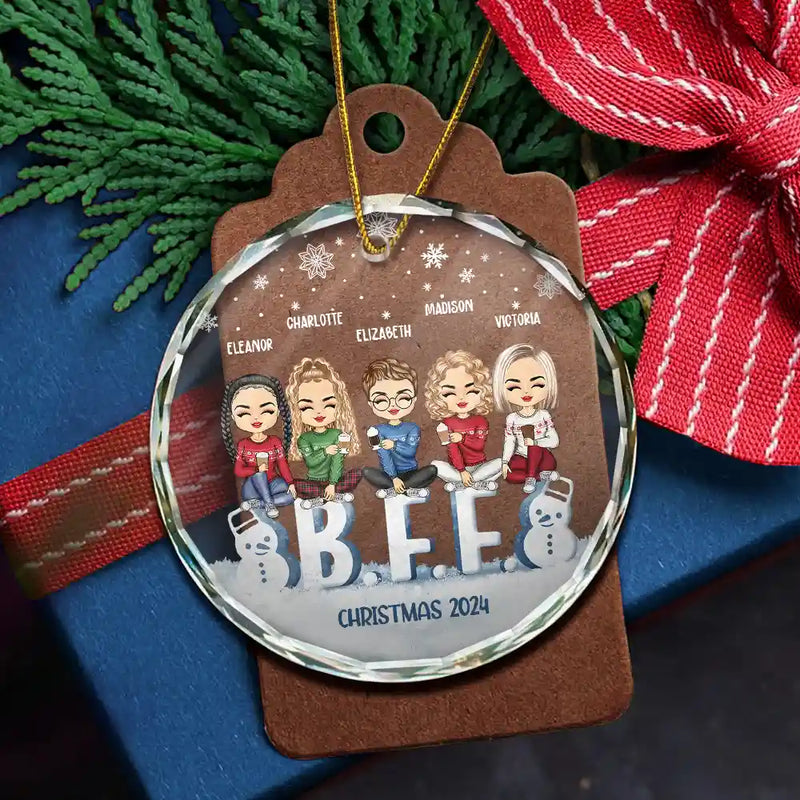 Gift For Bestie,Gifts For Colleagues,Happy,Christmas - Besties Forever Christmas Sisters Chibi - Personalized Circle Glass Ornament