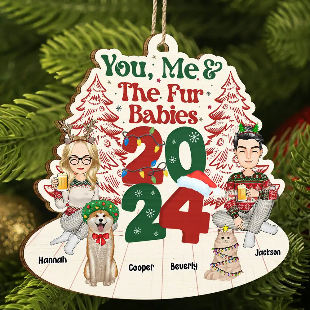 You, Me & The Fur Babies - Personalized Wooden Cutout Ornament