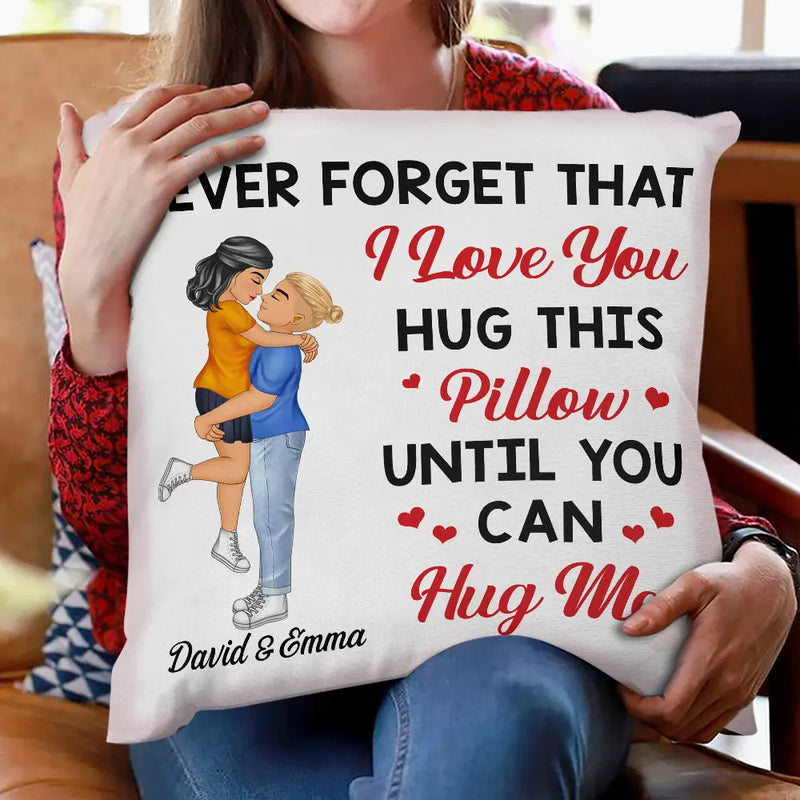 Gift For Couples, Gift For Husband, Gift For Wife, Gift For Boyfriend, Gift For Girlfriend - Hug This Pillow Until You Can Hug Me Cartoon Kissing Couples - Personalized Pillow