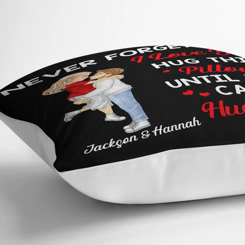 Gift For Couples, Gift For Husband, Gift For Wife, Gift For Boyfriend, Gift For Girlfriend - Hug This Pillow Until You Can Hug Me Cartoon Kissing Couples - Personalized Pillow