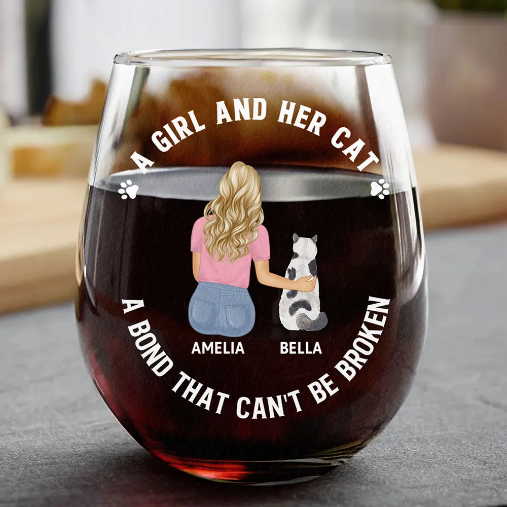 A Bond That Can't Be Broken Cat Mom Cat Dad - Personalized Stemless Wine Glass