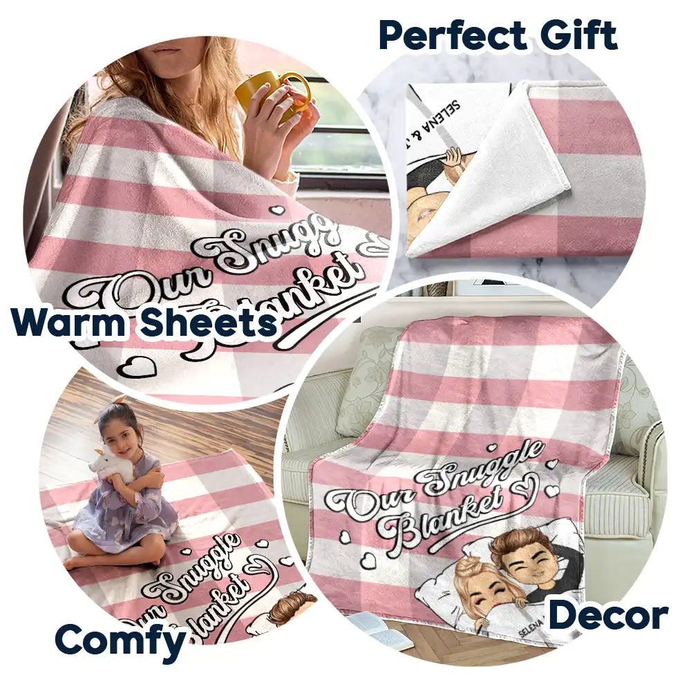 Gift For Couples,Gift For Husband,Gift For Wife,Happy - Couple Chibi Our Snuggle Blanket Cozy Plaid - Personalized Fleece Blanket, Sherpa Blanket