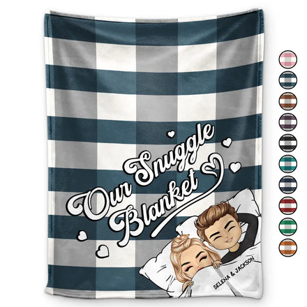 Couple Chibi Our Snuggle Blanket Cozy Plaid - Personalized Fleece Blanket, Sherpa Blanket