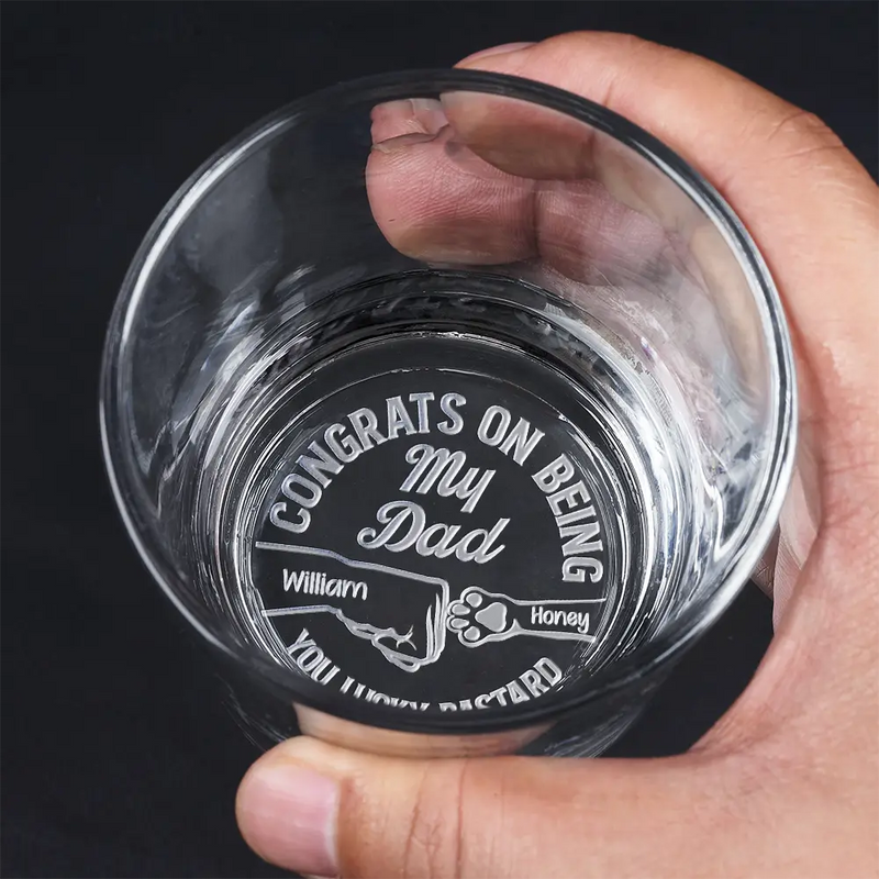 Cat Dad, Gift For Husband, Cat Lovers - Congrats On Being My Dad You Lucky Man Cat Father - Personalized Engraved Whiskey Glass
