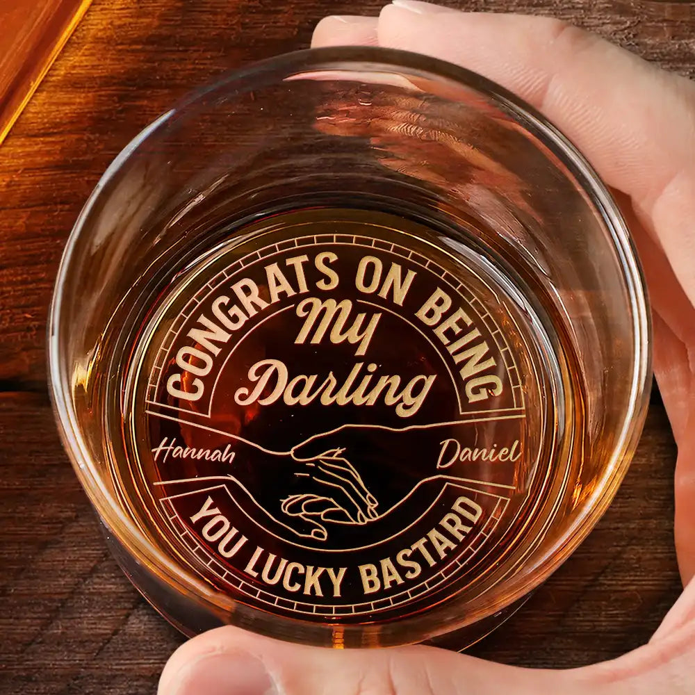 Gift For Couples, Gift For Husband, Gift For Wife - Couple Congrats On Being My Husband You Lucky Man - Personalized Engraved Whiskey Glass
