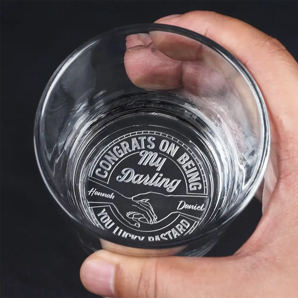 Gift For Couples, Gift For Husband, Gift For Wife - Couple Congrats On Being My Husband You Lucky Man - Personalized Engraved Whiskey Glass
