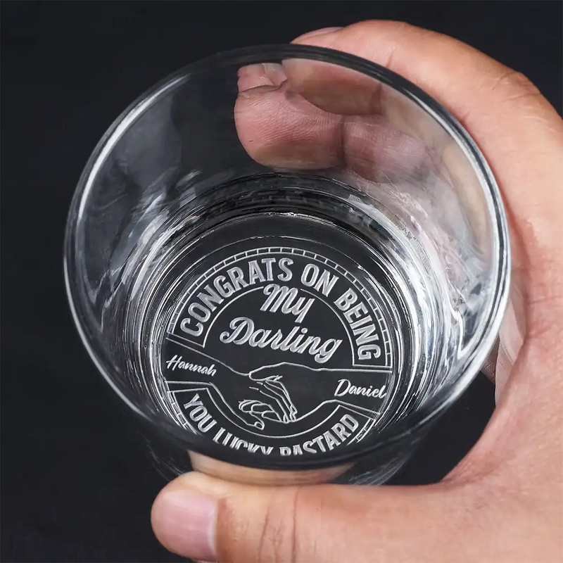 Gift For Couples, Gift For Husband, Gift For Wife - Couple Congrats On Being My Husband You Lucky Man - Personalized Engraved Whiskey Glass
