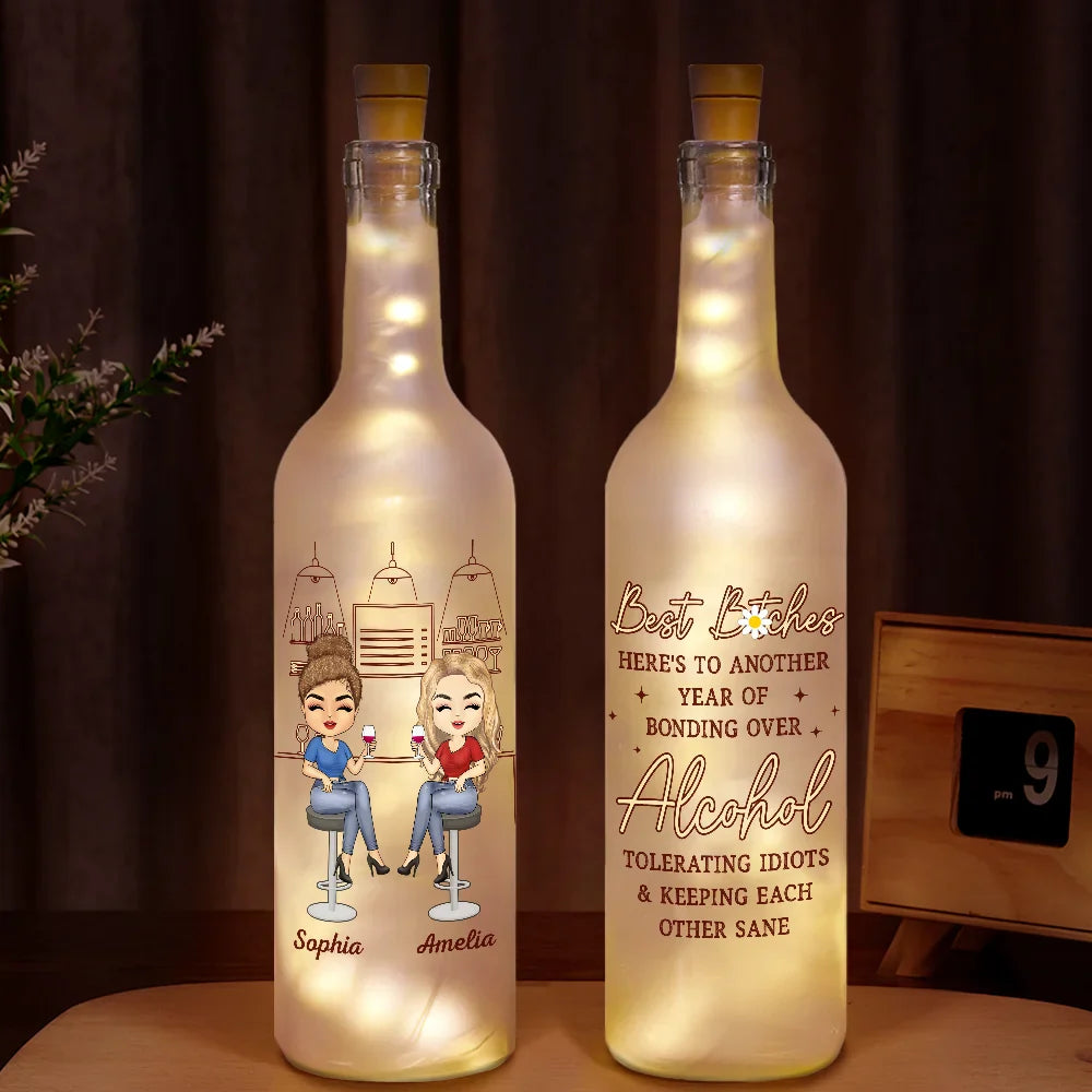 Heres To Another Year Of Bonding Over Alcohol Chibi Bestie - Personalized Bottle Light