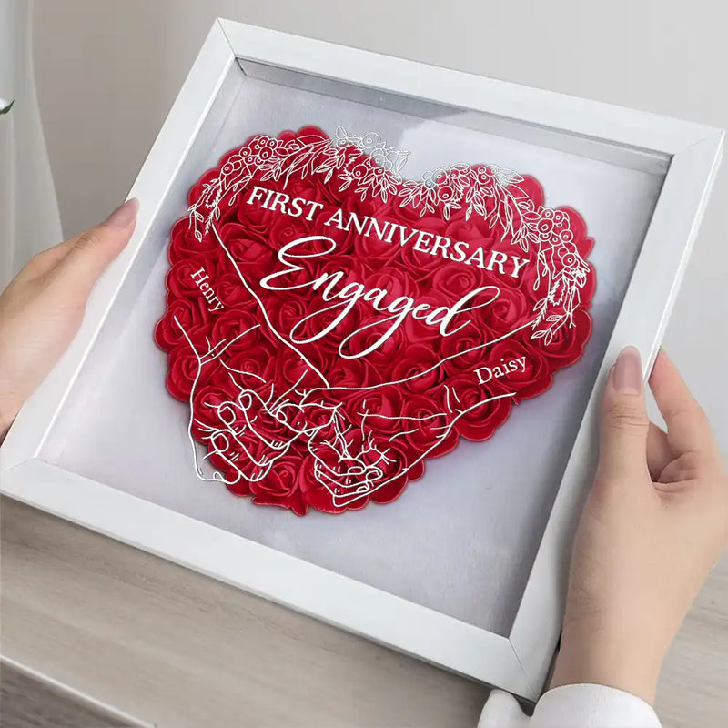 Gift For Couples, Gift For Husband, Gift For Wife - Couple First Anniversary As Mr. & Mrs. - Personalized Flower Shadow Box
